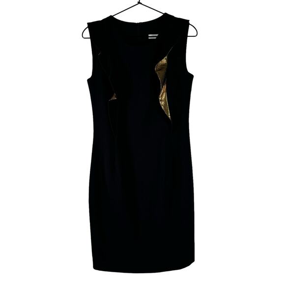 Sandro Black Embellished Evening Dress Bodycon Gold Accent Sleeveless Size 8 - Picture 1 of 8